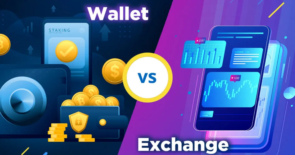 Comparison of crypto exchange and wallet features on a digital screen