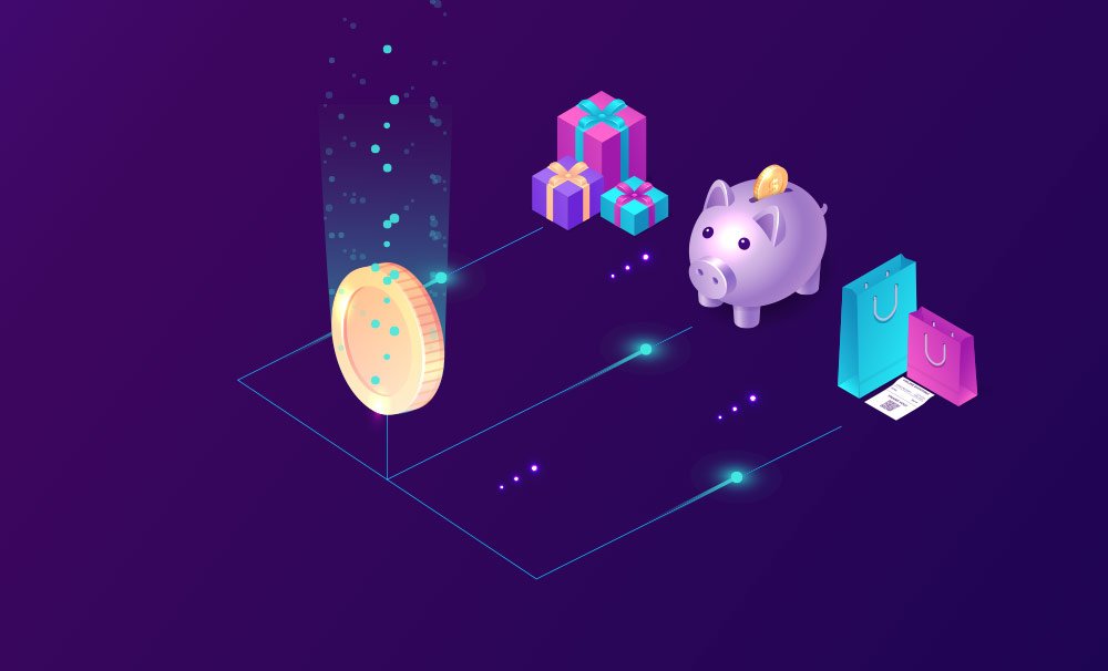 Illustration of tokenized loyalty points exchanged through a blockchain-based rewards system