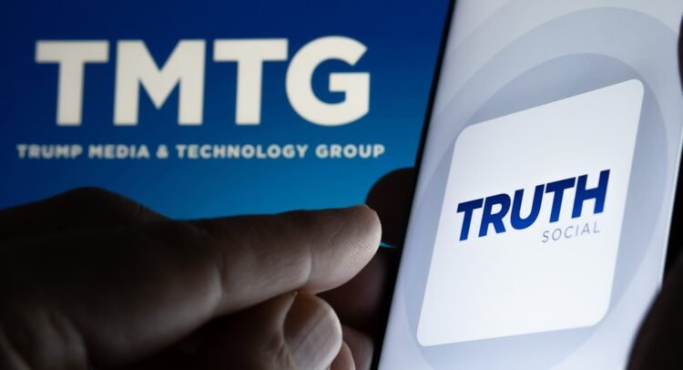 Trump Media logo with blockchain and Truth+ streaming interface